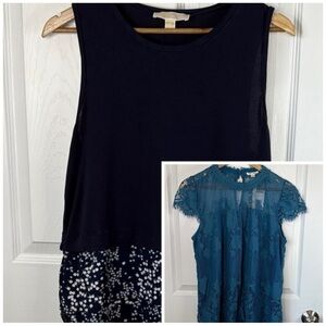 2 for 1 Bundle Michael Kors M Navy Floral Flutter Tank/NWT Ultra Pink Teal Tank